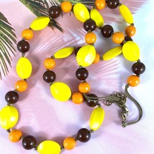 Vintage multi colored wooden long beaded necklace